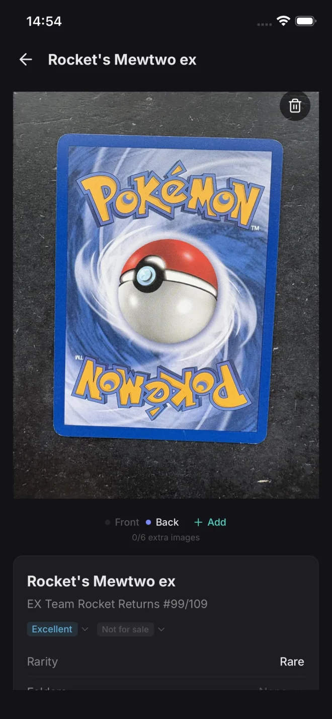 Rocket's Mewtwo ex — back photo stored in the vault